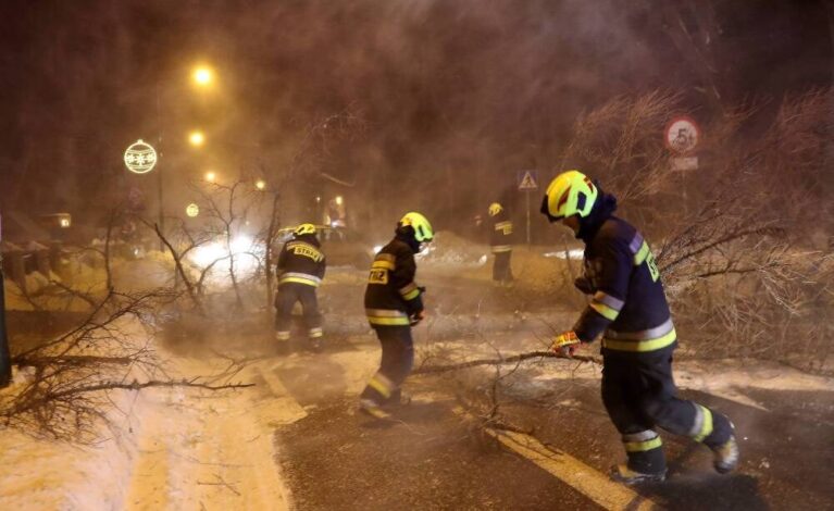Strażacy: ponad 1,8 tys. interwencji z powodu śniegu i silnego wiatru