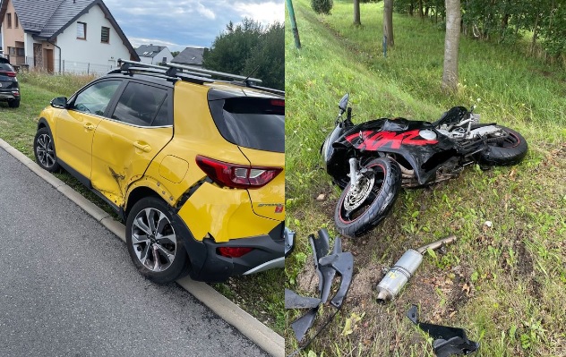 Wypadek motocykla i osobówki w Lublińcu. Ranny motocyklista w szpitalu