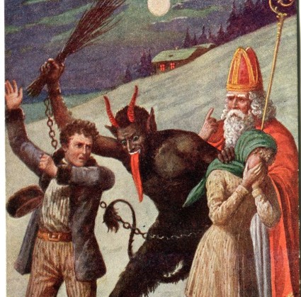 Towarzysz św. Mikołaja, który niegrzeczne dzieci łapie do kosza