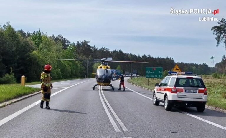 Lubliniec. Trzy osoby poszkodowane w wypadku. Lądował śmigłowiec LPR